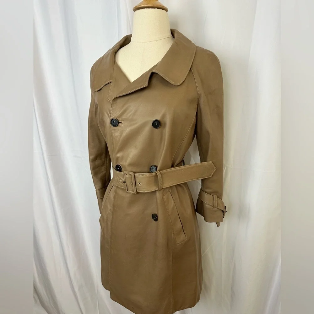 Prada Belted Leather Trench with 3/4 Sleeves Sz 38 - Picture 3 of 10